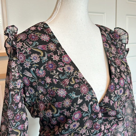 The Impeccable Pig | Black Floral Ruffled Fit & Flare Dress | Medium - Picture 5 of 16